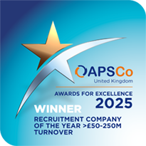 Badge: APSCo UK Awards for Excellence 2025 - Winner - Recruitment Company of the Year (£50-250m)