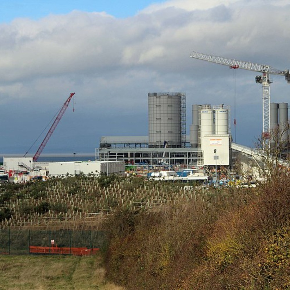 a view of Hinkley power station with cranes