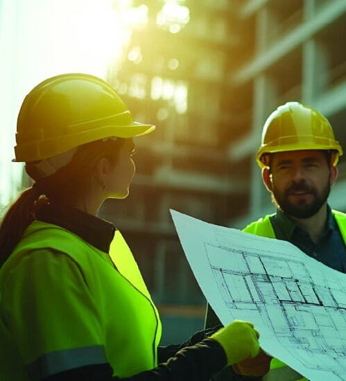 group of workers looking at plans.