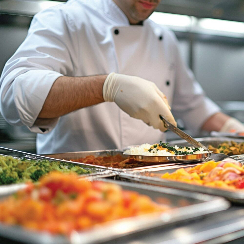worker serving dinner at power station