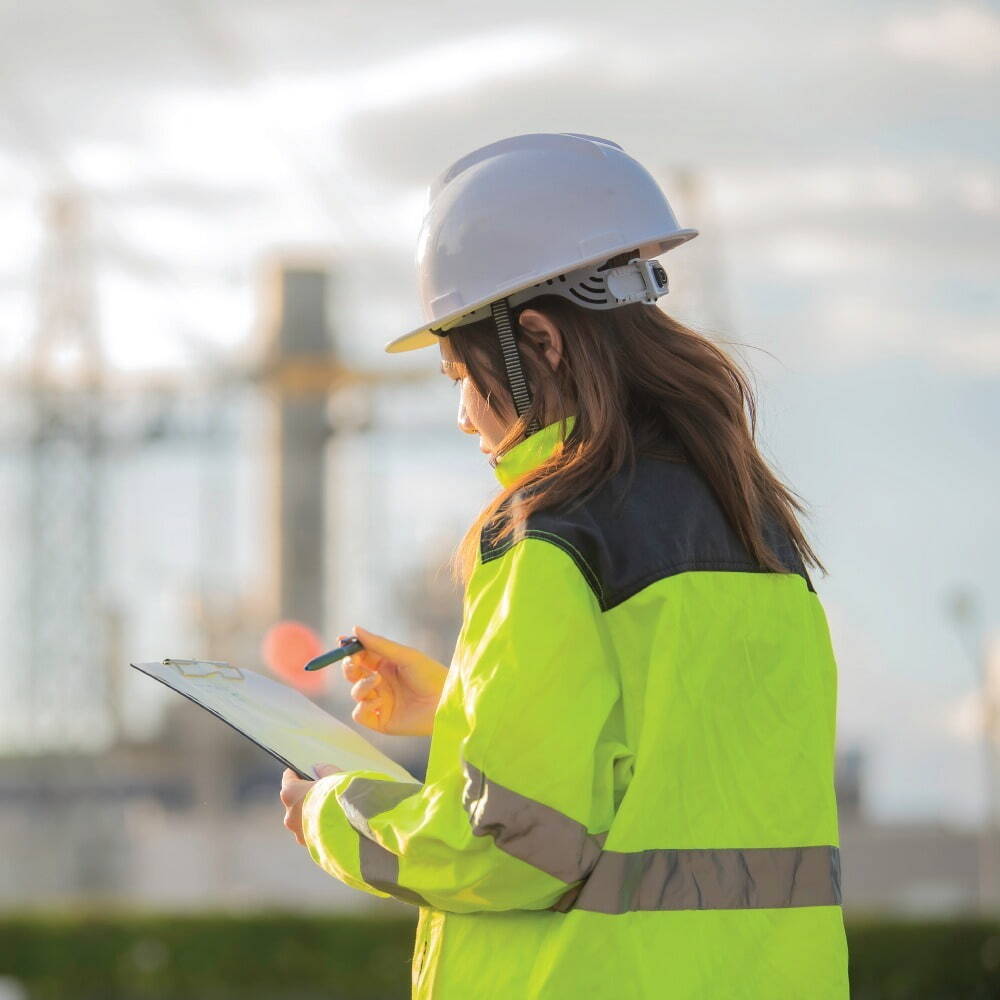 female worker looking at tablet