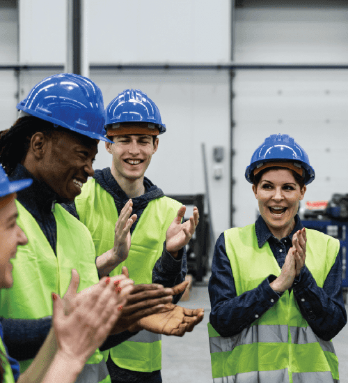 team in a warehouse